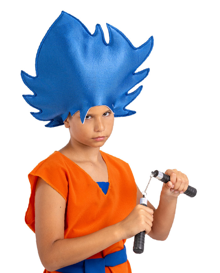 Manga-Set Kopfbedeckung blau mit Nunchaku, in Beutel mit Haken